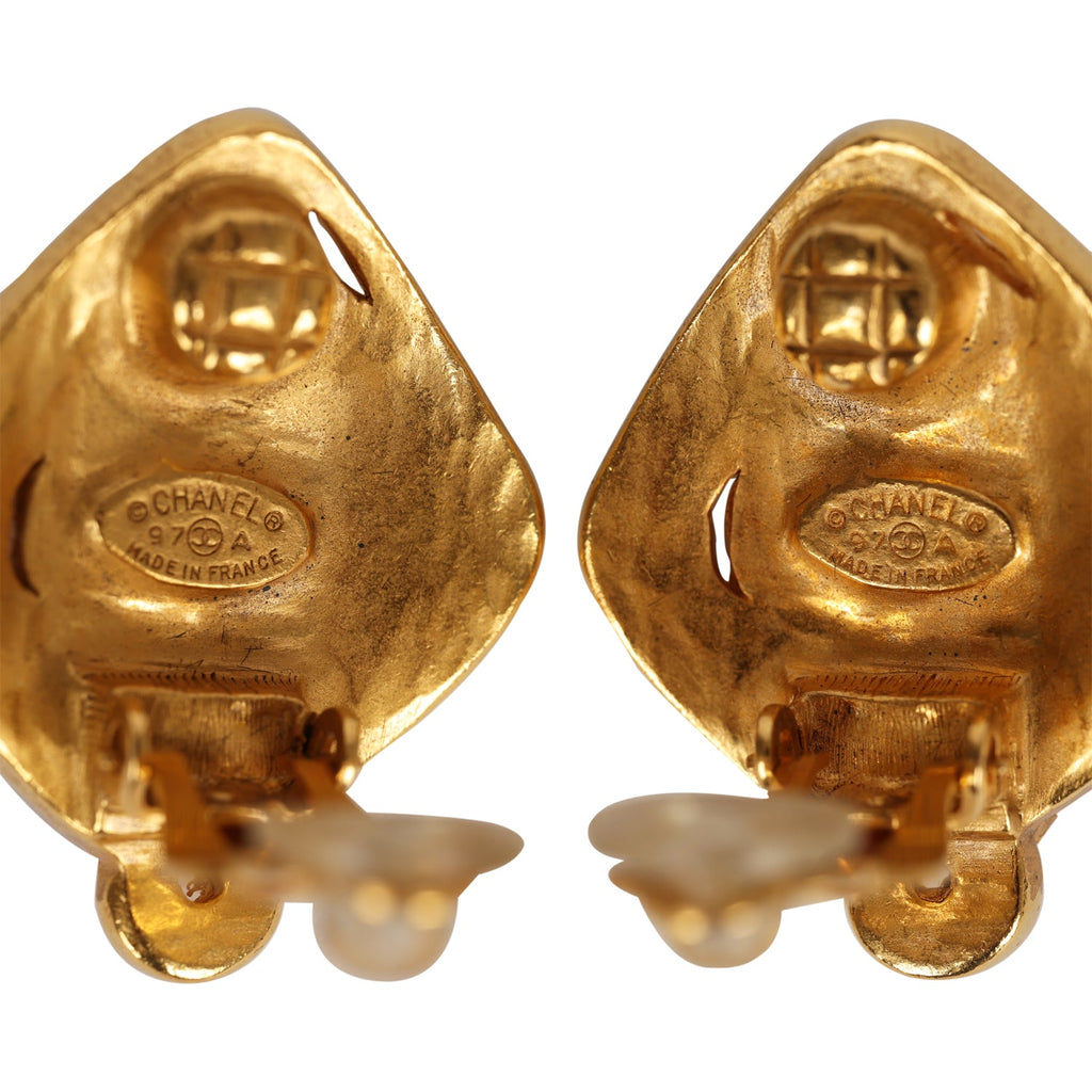 Vintage Chanel Abstract Stone and Gold Metal Earrings