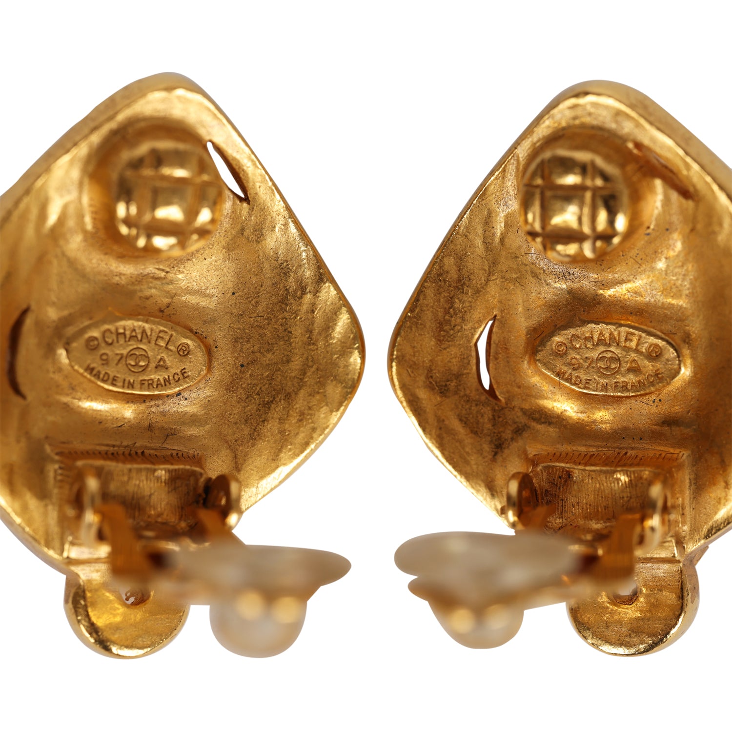 Vintage Chanel Abstract Stone and Gold Metal Earrings