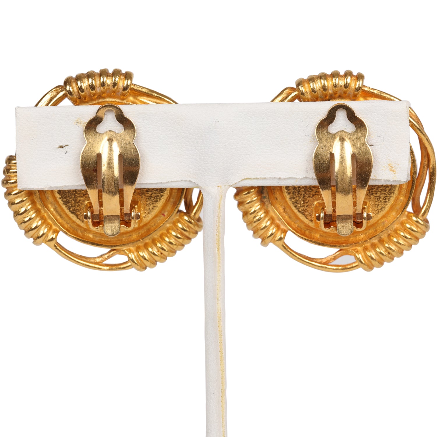 Vintage Chanel White Gripoix Gold Metal Earrings