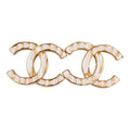 Chanel CC Stud Earrings White Textured Enamel and Gold Metal