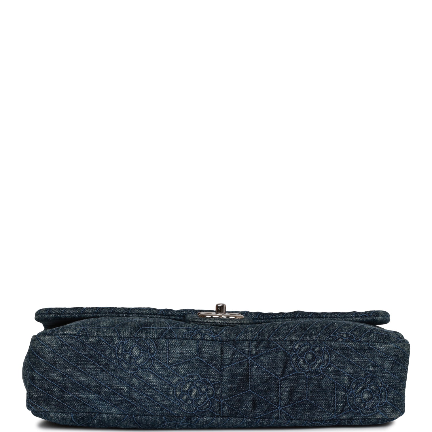 Pre-owned Chanel Camellia Flap Bag Distressed Blue Denim Silver Hardware