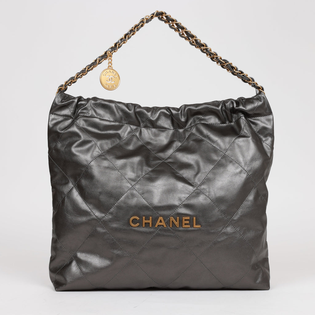 Chanel Medium 22 Bag Rhuthenium Calfskin Gold Hardware