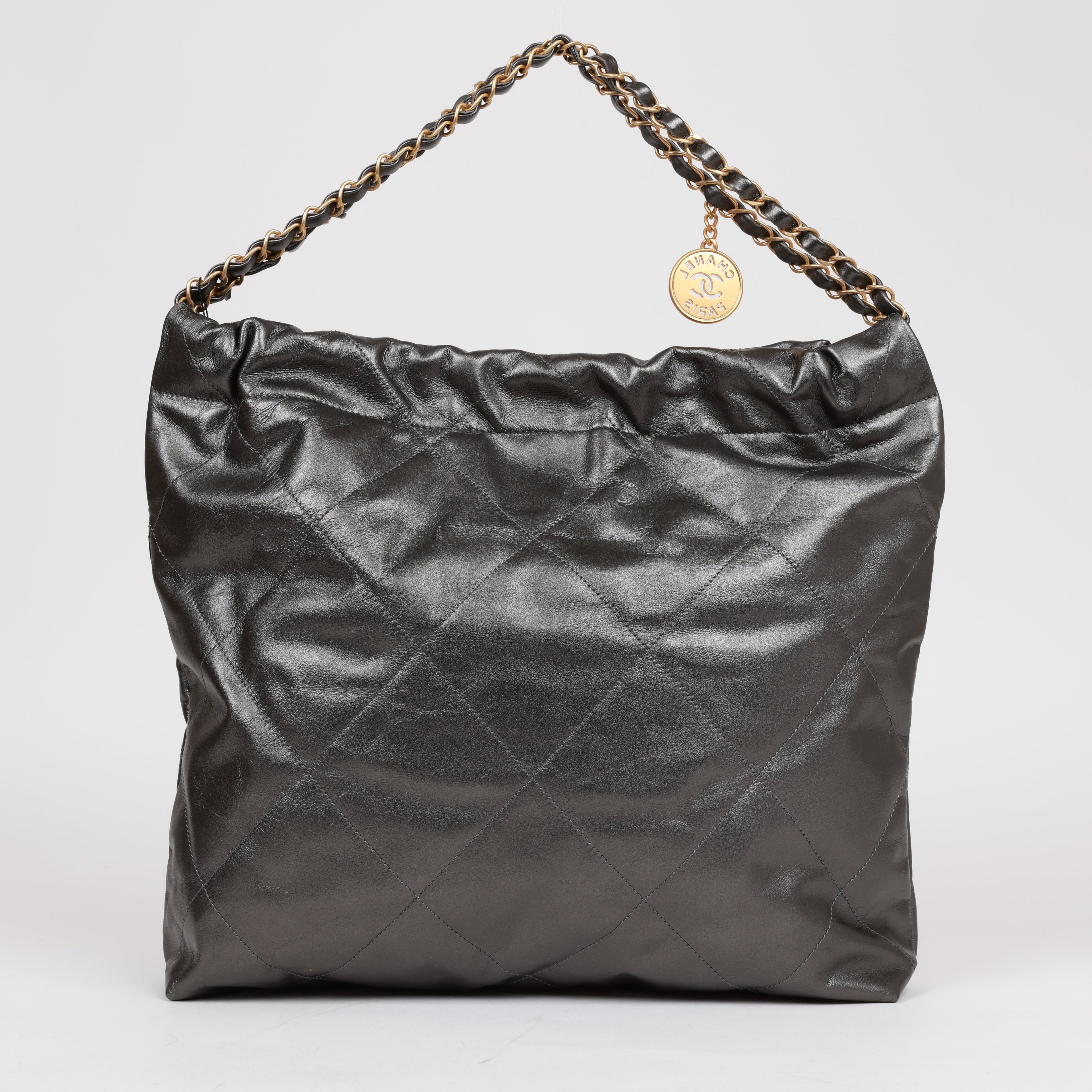 Chanel Medium 22 Bag Rhuthenium Calfskin Gold Hardware