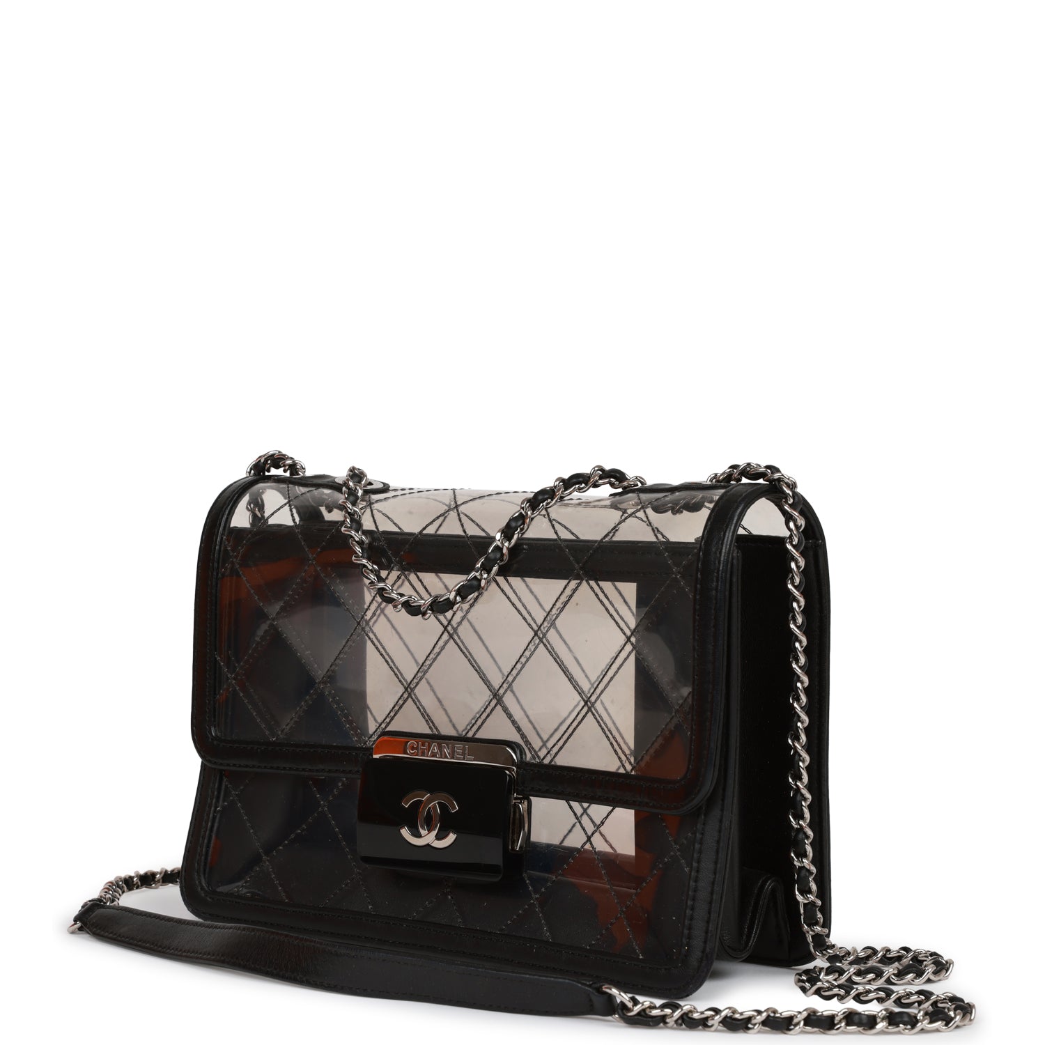 Pre-owned Chanel Naked Beauty Lock Flap Bag PVC Silver Hardware
