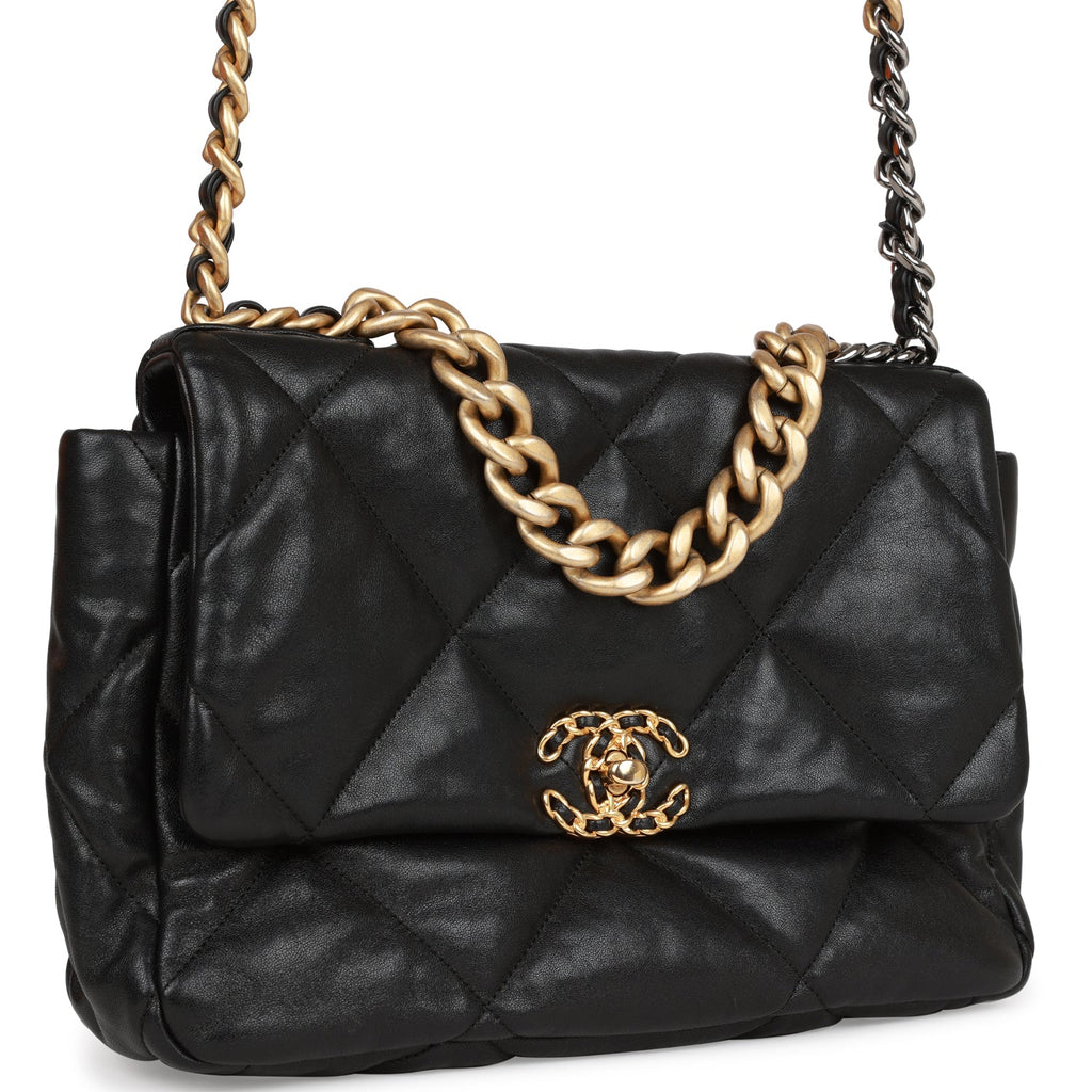 Pre-owned Chanel Large 19 Flap Bag Black Lambskin Mixed Hardware