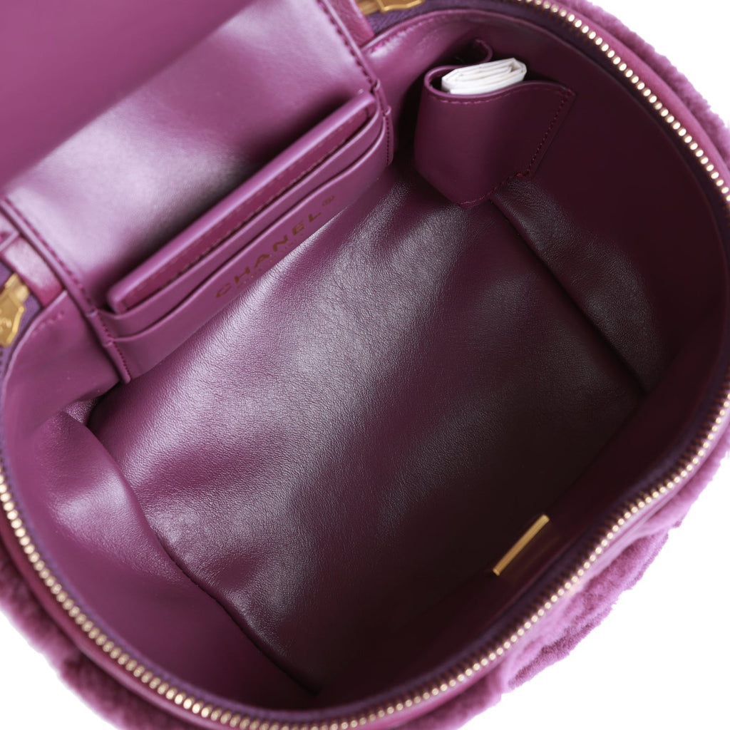 Chanel Small Vanity Case Purple Shearling Gold Hardware