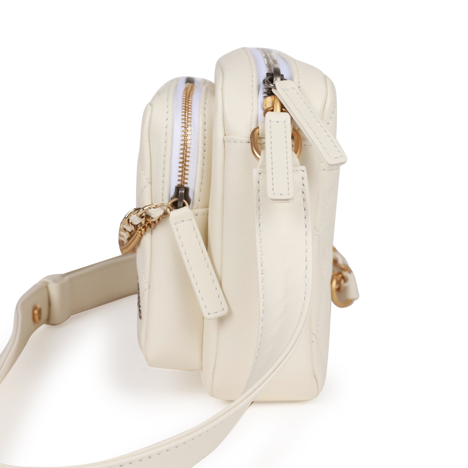 Chanel Small Camera Bag White Calfskin Mixed Metal Hardware