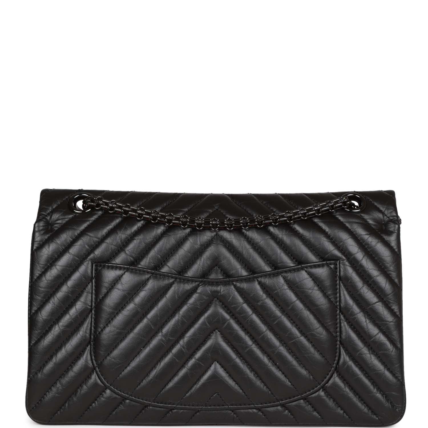 Pre-owned Chanel 226 Reissue 2.55 SO Black Chevron Calfskin Black Hardware