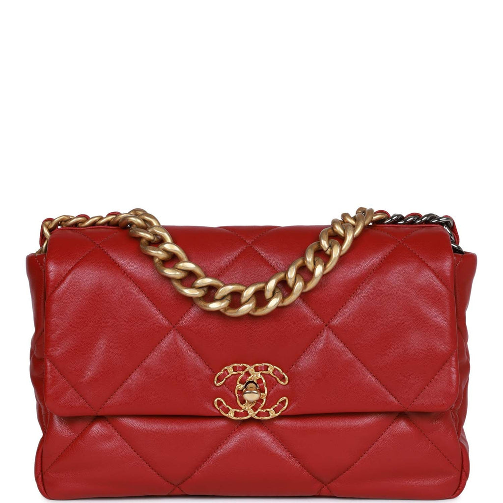 Pre-owned Chanel Medium 19 Flap Bag Red Calfskin Mixed Hardware