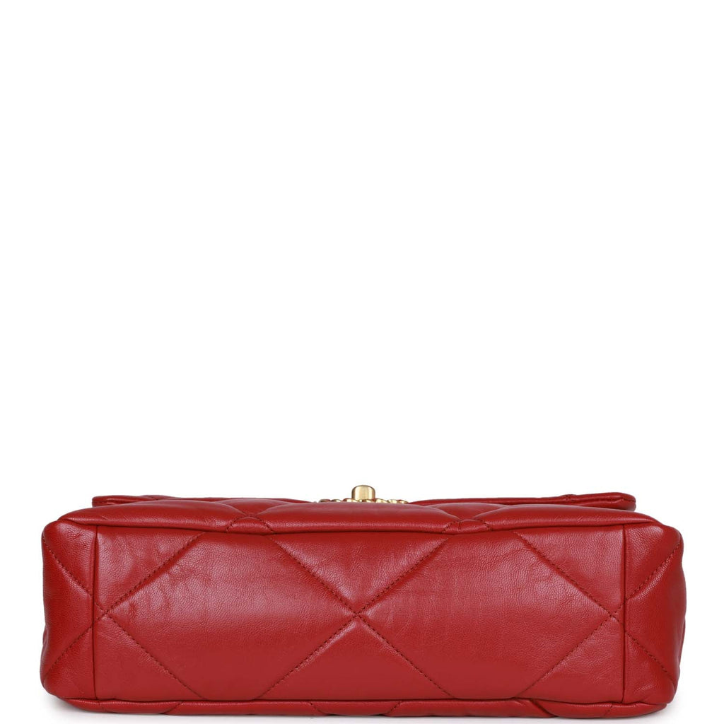Pre-owned Chanel Medium 19 Flap Bag Red Calfskin Mixed Hardware