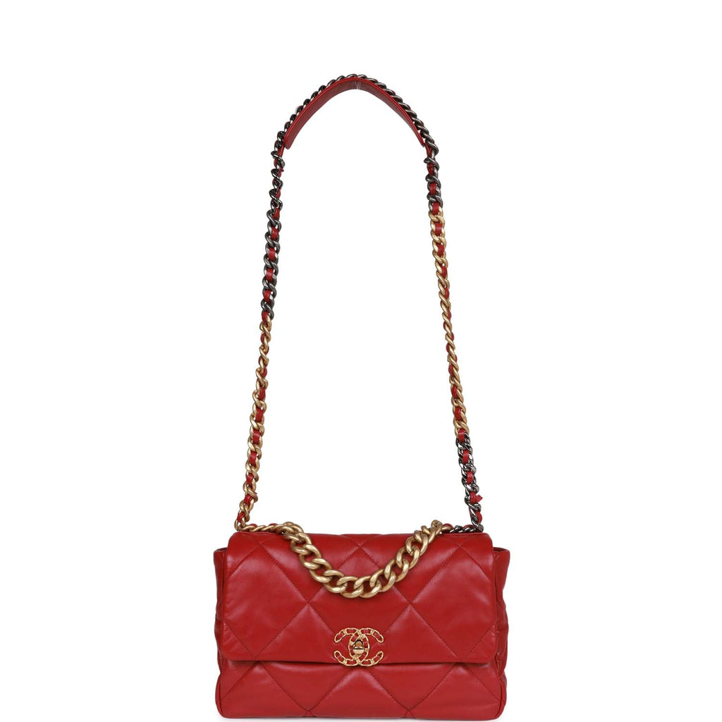 Pre-owned Chanel Medium 19 Flap Bag Red Calfskin Mixed Hardware