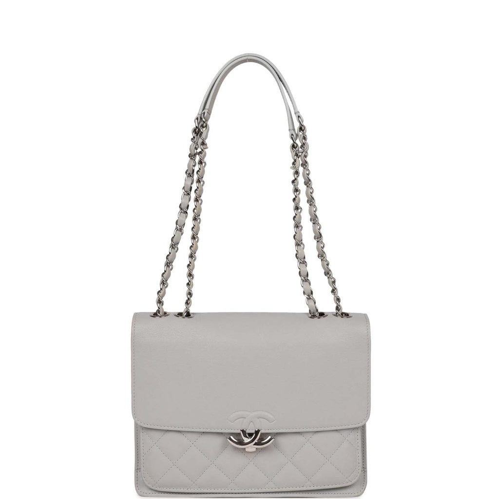 Pre-owned Chanel Companion Flap Bag Grey Goatskin Silver Hardware