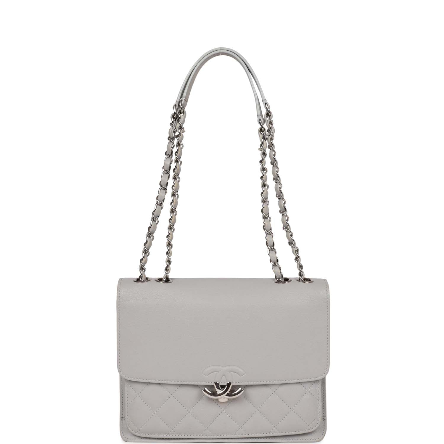 Pre-owned Chanel Companion Flap Bag Grey Goatskin Silver Hardware