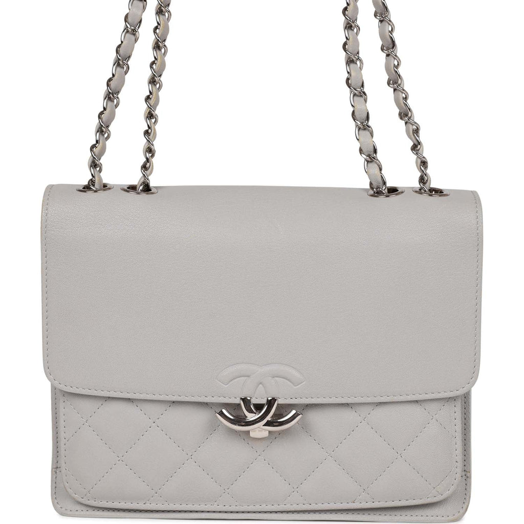Pre-owned Chanel Companion Flap Bag Grey Goatskin Silver Hardware
