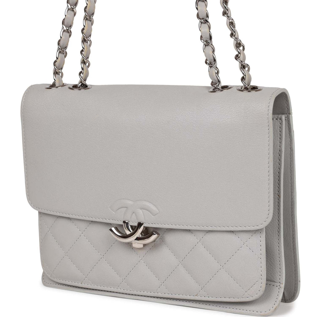 Pre-owned Chanel Companion Flap Bag Grey Goatskin Silver Hardware