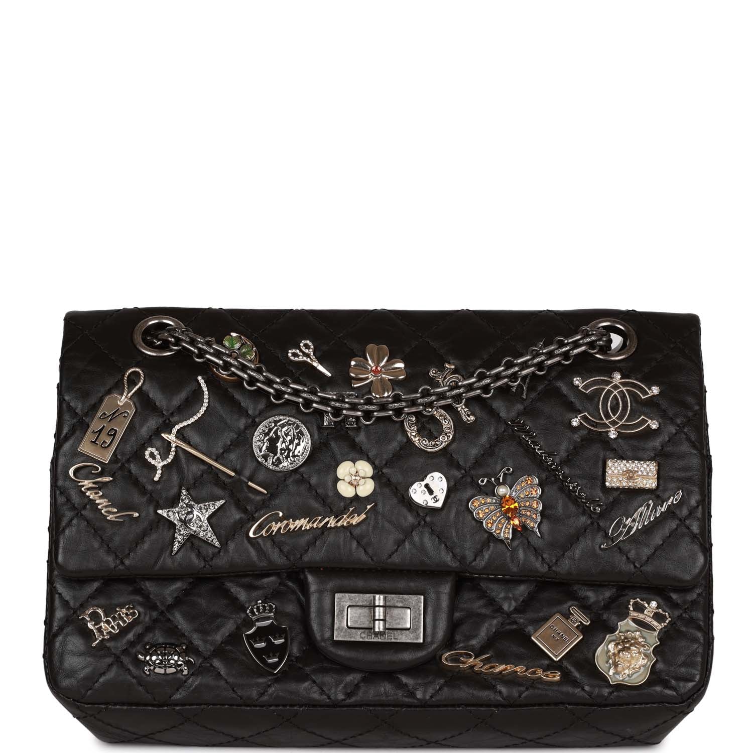 Pre-owned Chanel Lucky Charms Reissue 2.55 Flap Bag Black Aged Calfskin Ruthenium Hardware - Remaining Balance