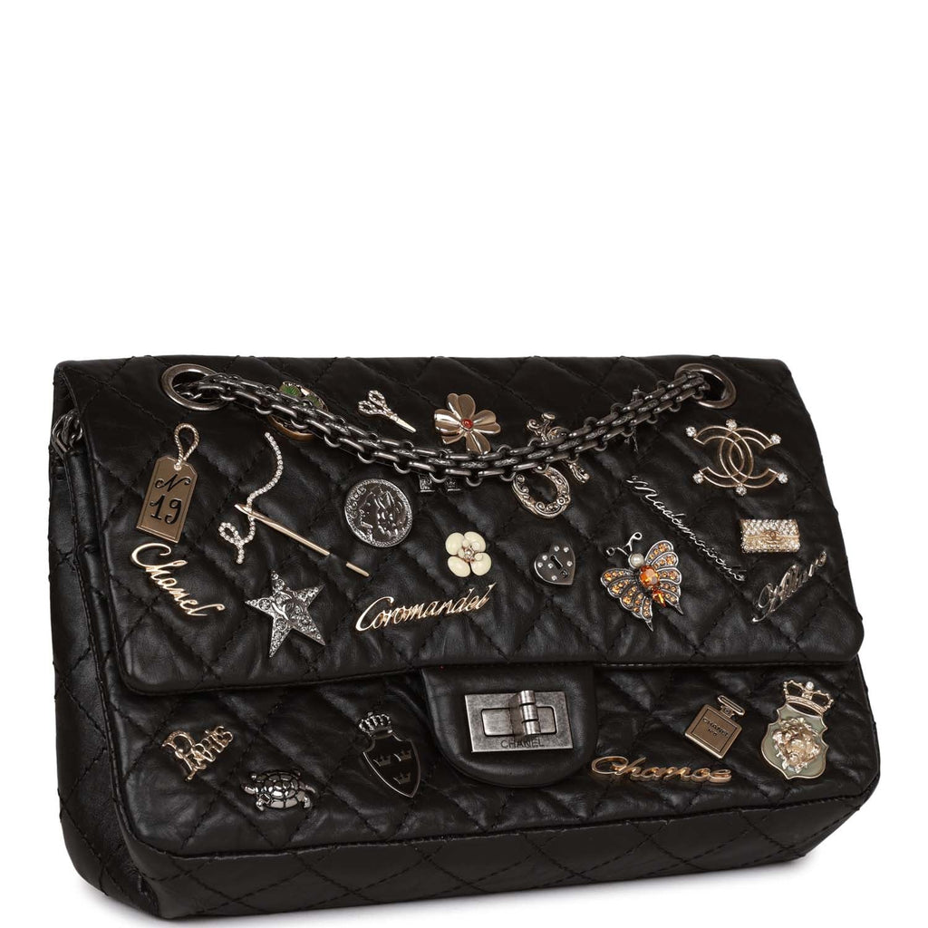 Pre-owned Chanel Lucky Charms Reissue 2.55 Flap Bag Black Aged Calfskin Ruthenium Hardware - Remaining Balance