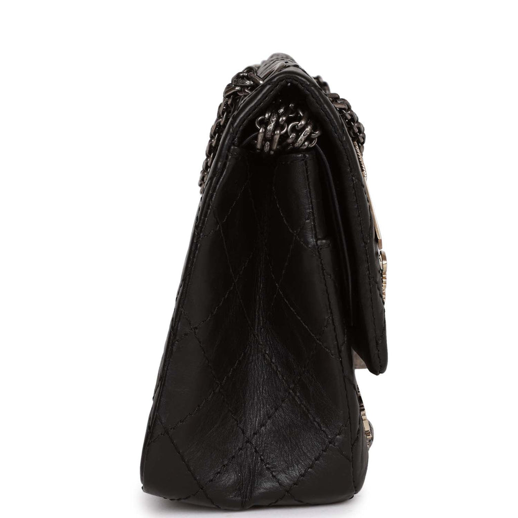Pre-owned Chanel Lucky Charms Reissue 2.55 Flap Bag Black Aged Calfskin Ruthenium Hardware - Remaining Balance