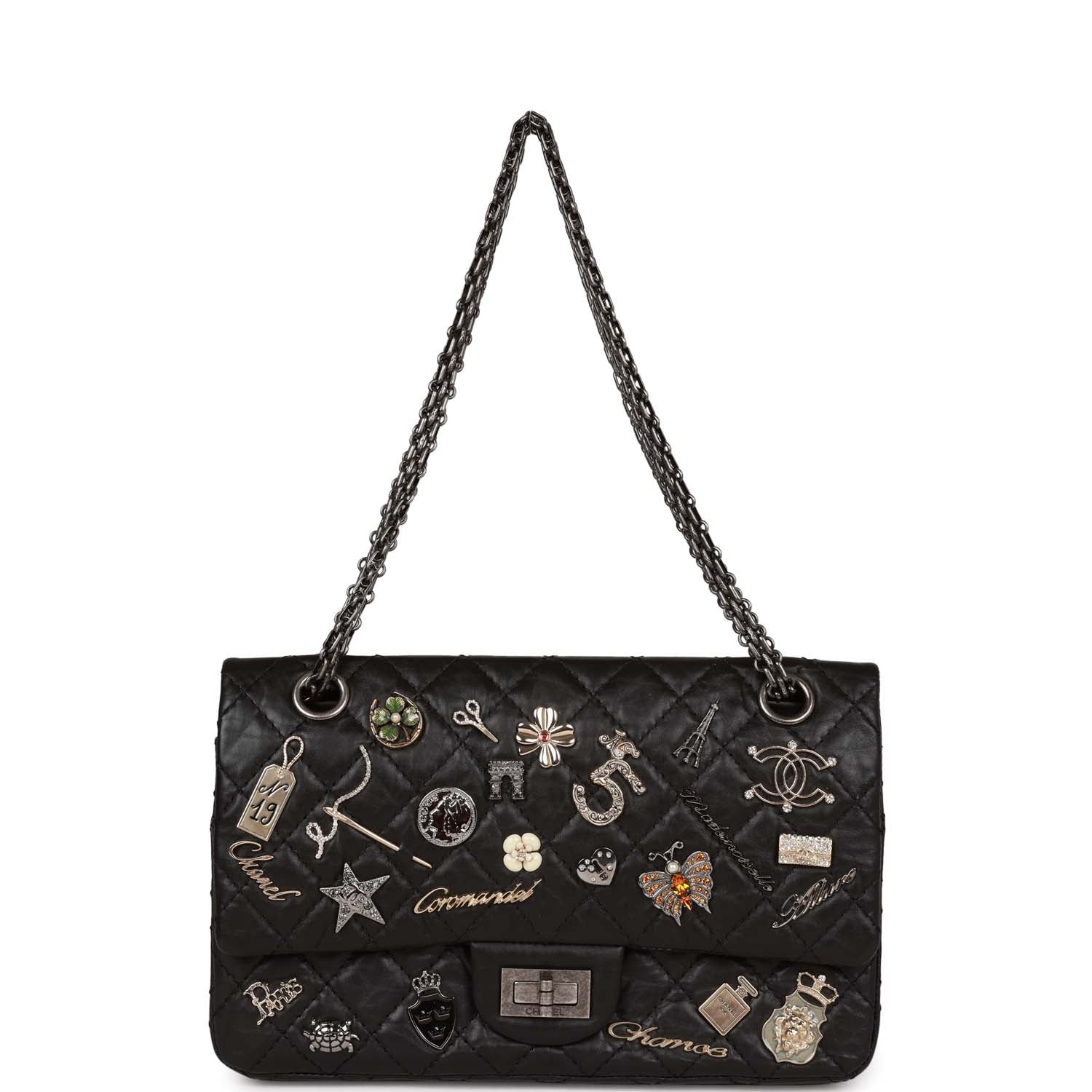 Pre-owned Chanel Lucky Charms Reissue 2.55 Flap Bag Black Aged Calfskin Ruthenium Hardware - Remaining Balance