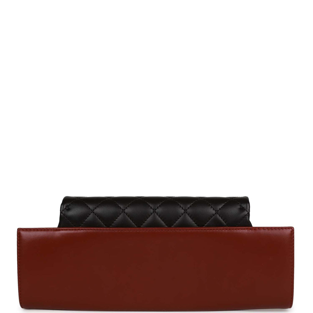 Pre-owned Chanel Classic Flap Gabrielle Brasserie Menu Clutch Burgundy and Black Lambskin Antique Gold Hardware