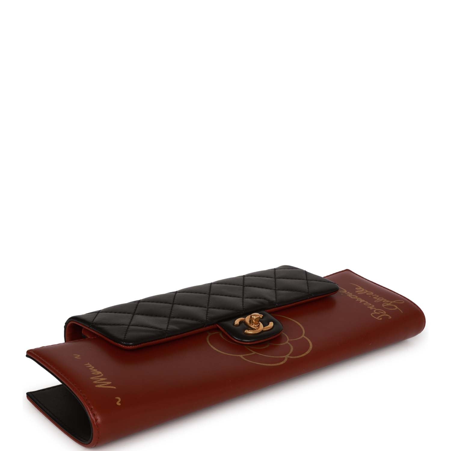 Pre-owned Chanel Classic Flap Gabrielle Brasserie Menu Clutch Burgundy and Black Lambskin Antique Gold Hardware