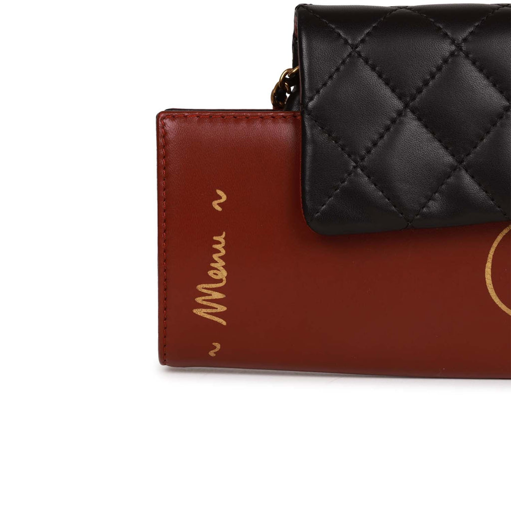 Pre-owned Chanel Classic Flap Gabrielle Brasserie Menu Clutch Burgundy and Black Lambskin Antique Gold Hardware