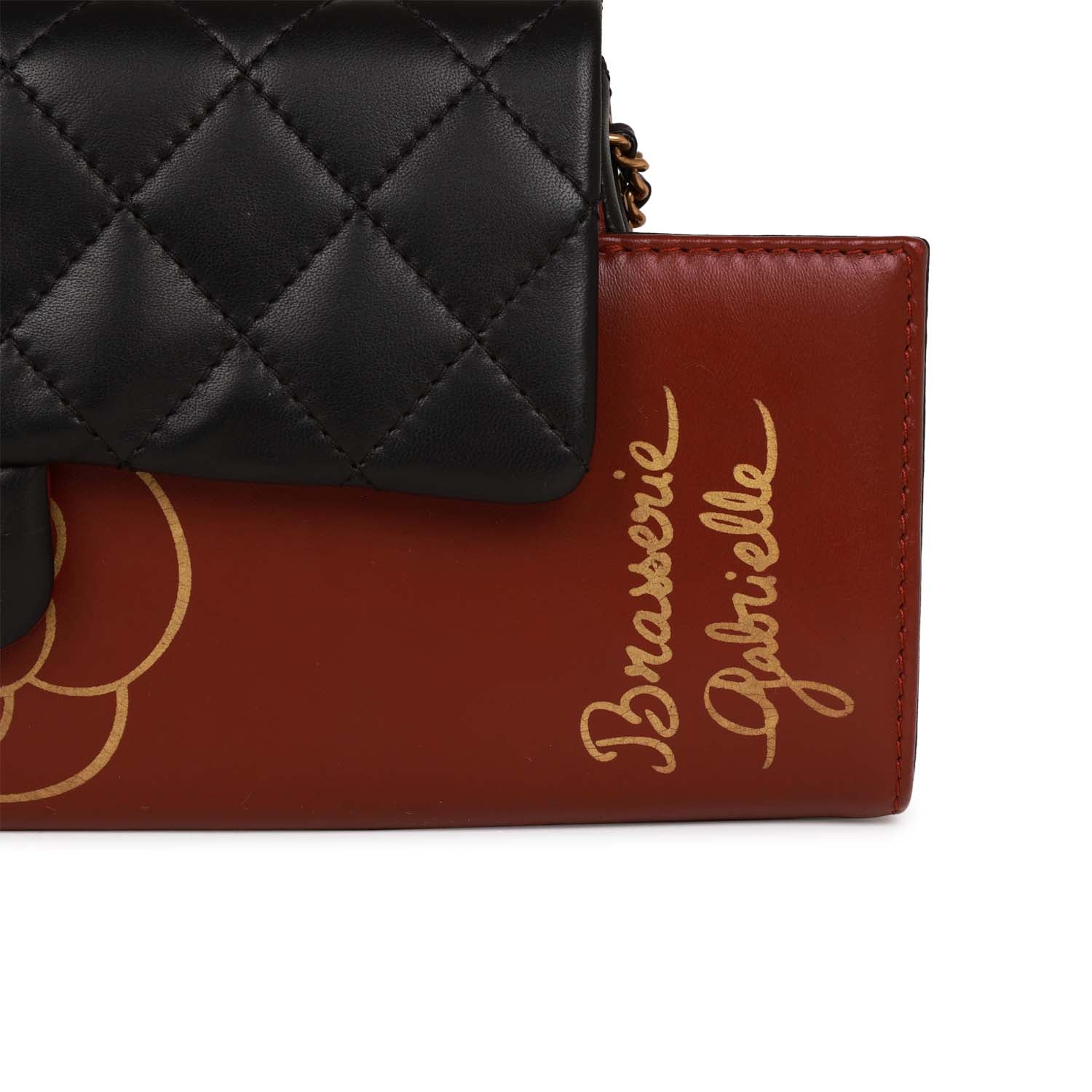 Pre-owned Chanel Classic Flap Gabrielle Brasserie Menu Clutch Burgundy and Black Lambskin Antique Gold Hardware