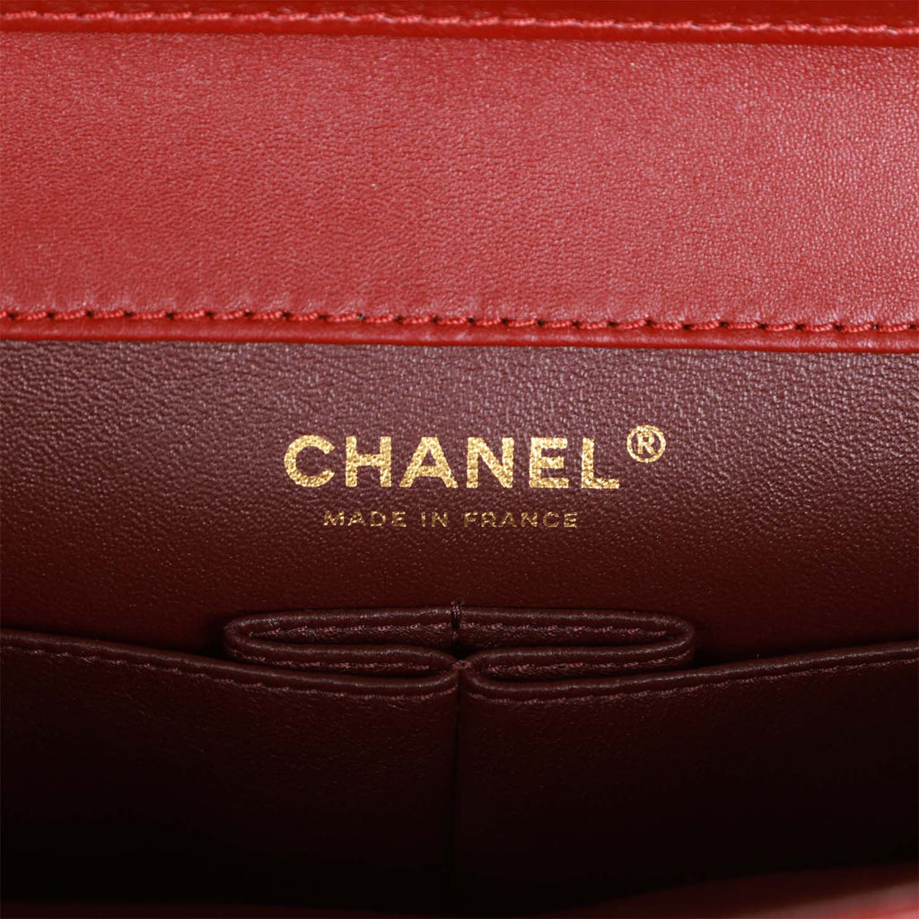 Pre-owned Chanel Classic Flap Gabrielle Brasserie Menu Clutch Burgundy and Black Lambskin Antique Gold Hardware