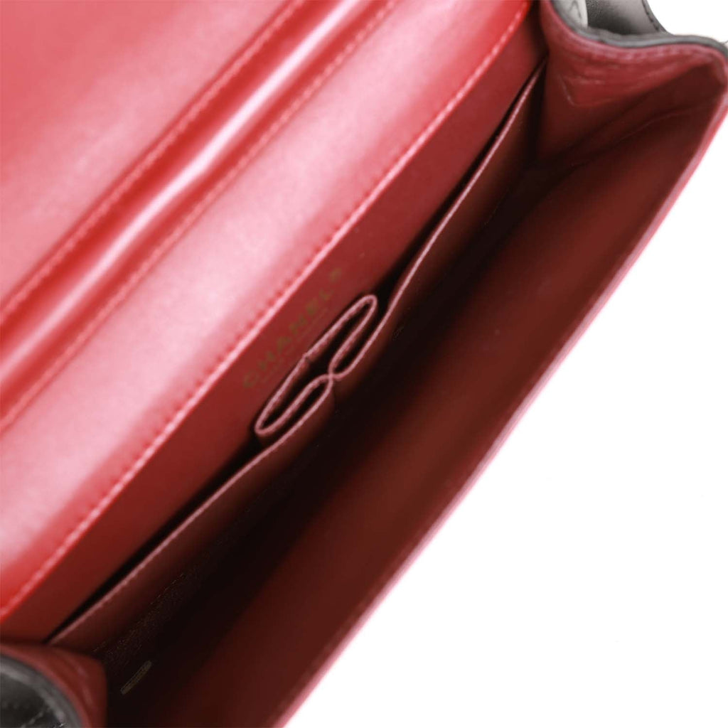 Pre-owned Chanel Classic Flap Gabrielle Brasserie Menu Clutch Burgundy and Black Lambskin Antique Gold Hardware
