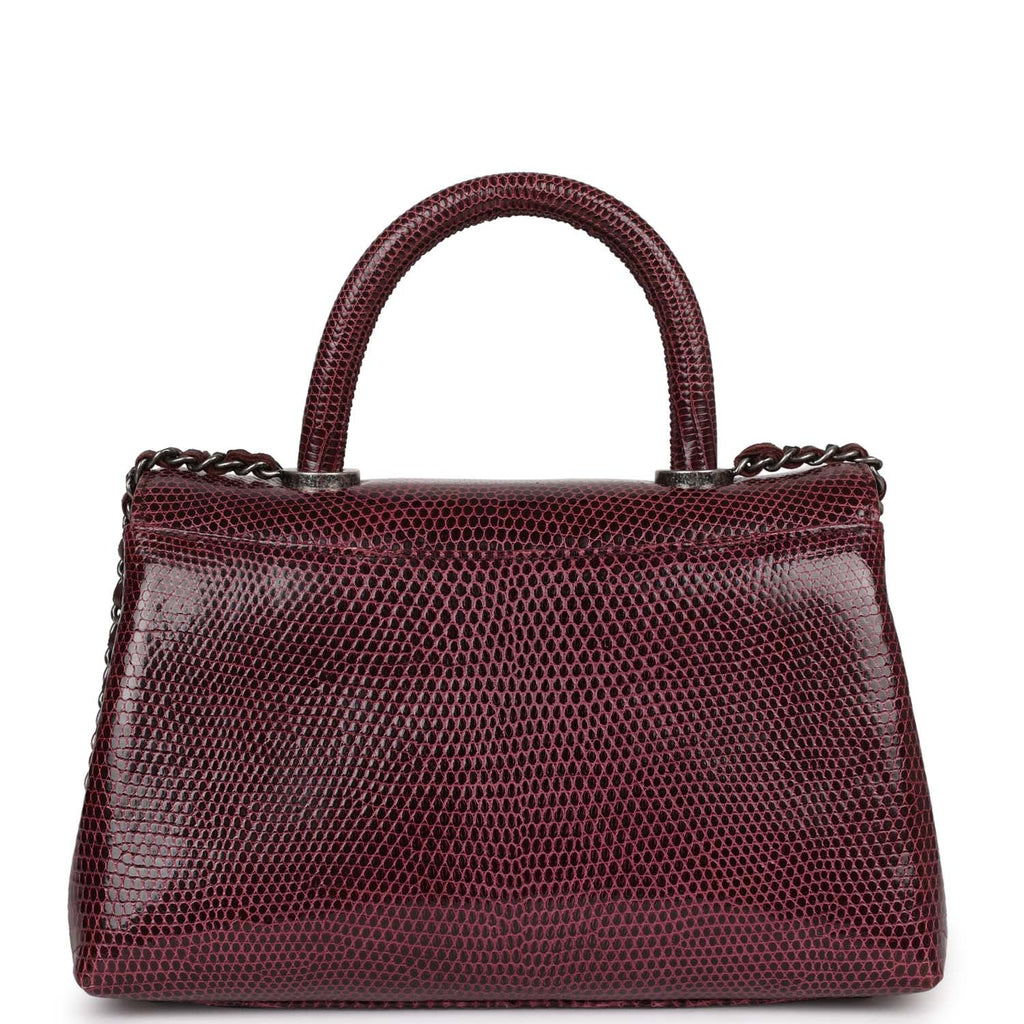 Pre-owned Chanel Mini Coco Handle Burgundy Lizard Ruthenium Hardware