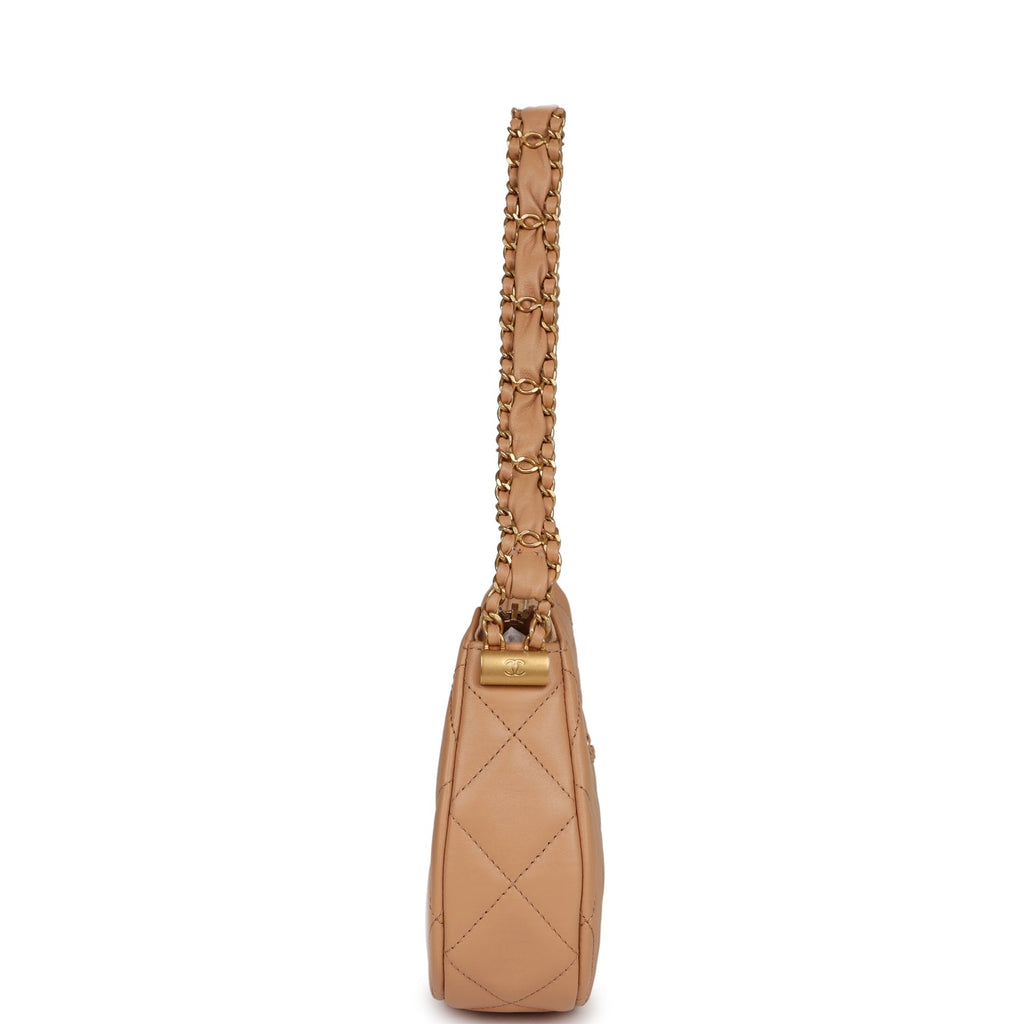 Chanel 19 Hobo Bag Beige Aged Calfskin Brushed Gold Hardware