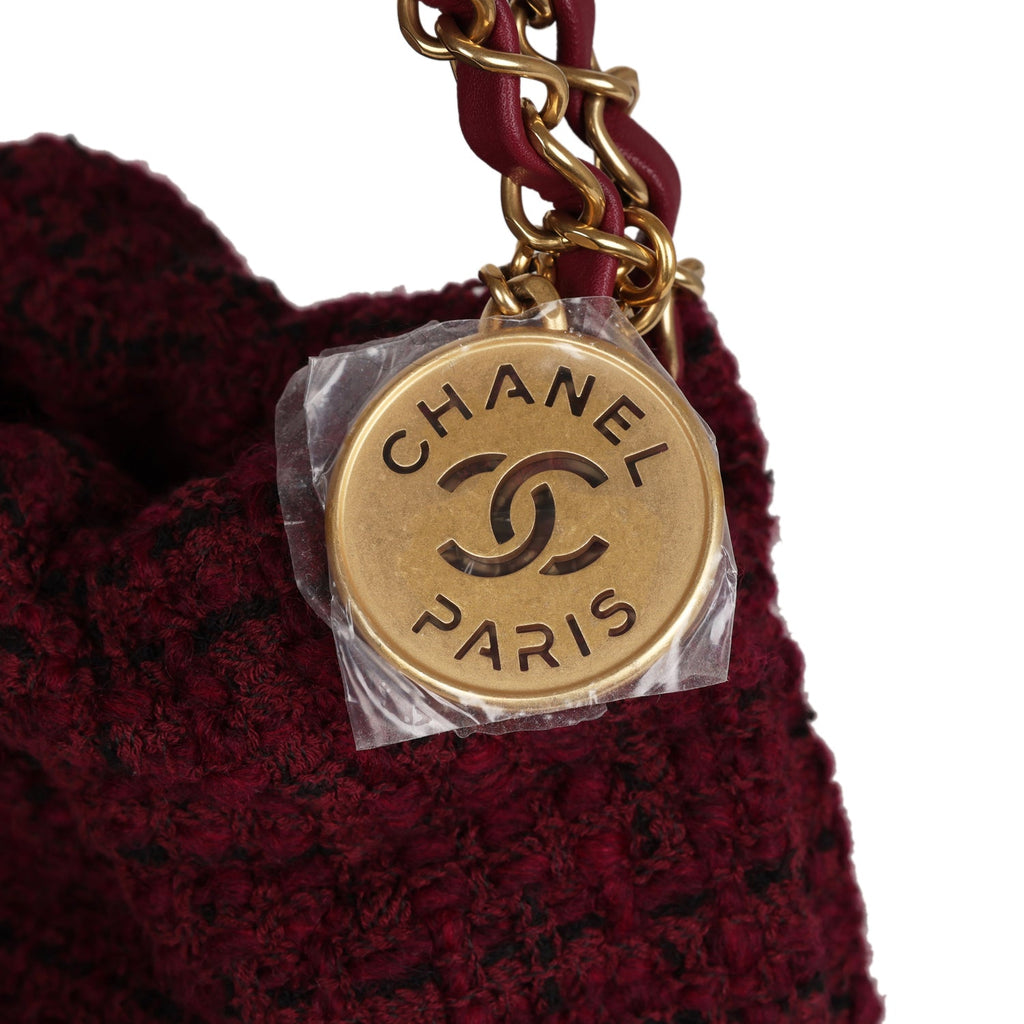 Chanel Small 22 Bag Burgundy and Black Tweed Gold Hardware