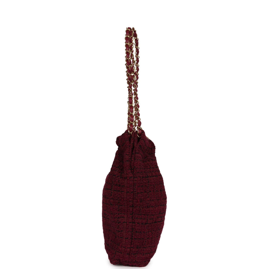 Chanel Small 22 Bag Burgundy and Black Tweed Gold Hardware