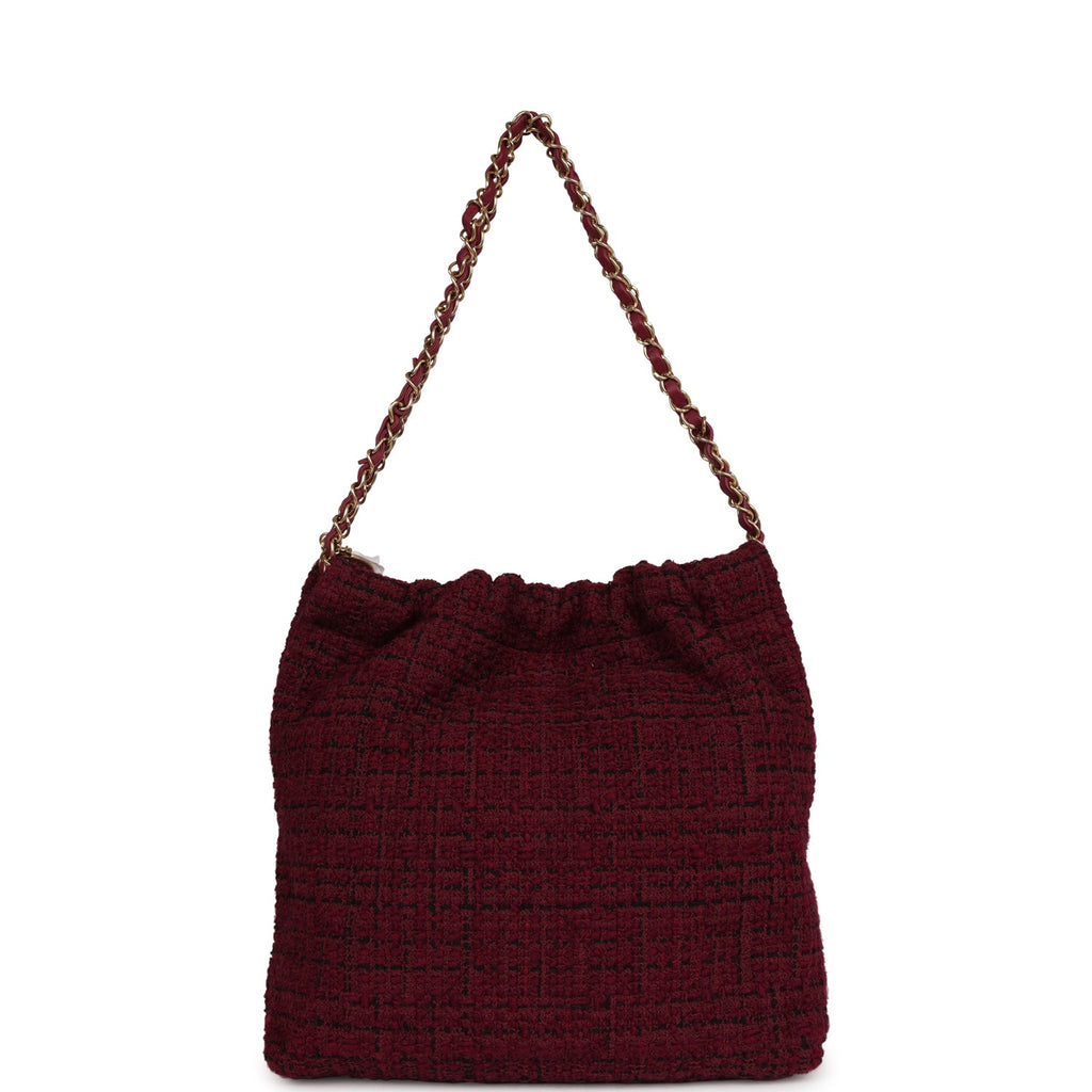 Chanel Small 22 Bag Burgundy and Black Tweed Gold Hardware