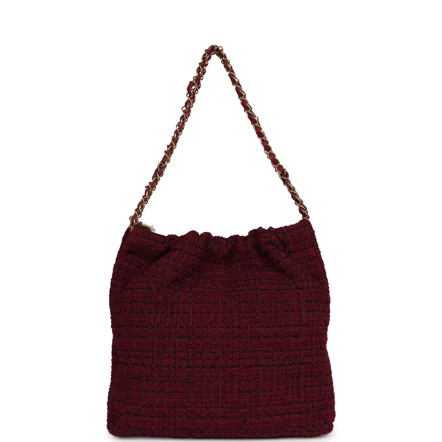 Chanel Small 22 Bag Burgundy and Black Tweed Gold Hardware