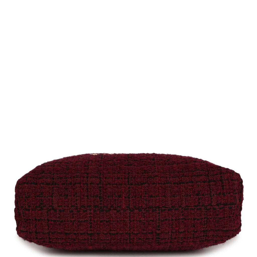 Chanel Small 22 Bag Burgundy and Black Tweed Gold Hardware
