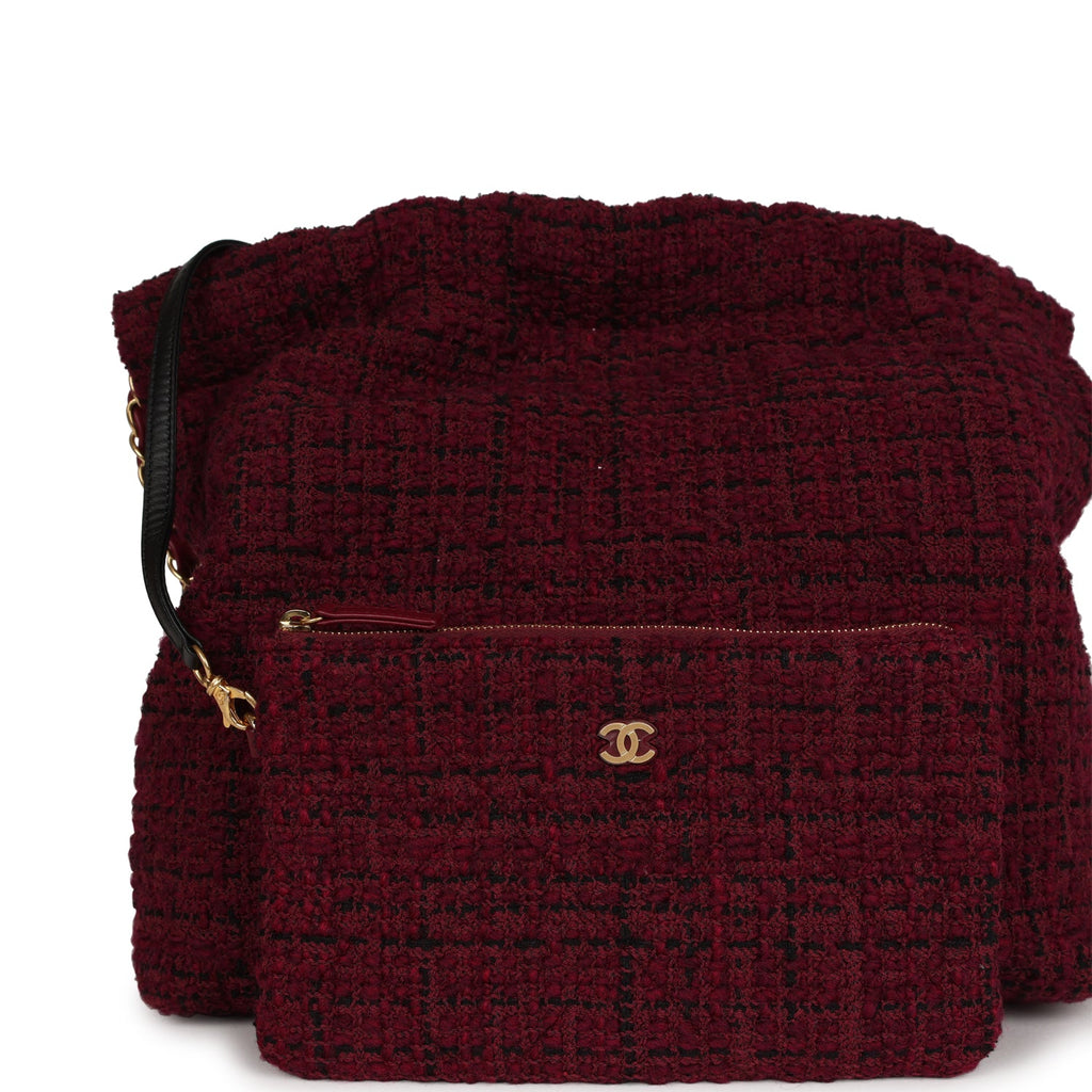 Chanel Small 22 Bag Burgundy and Black Tweed Gold Hardware