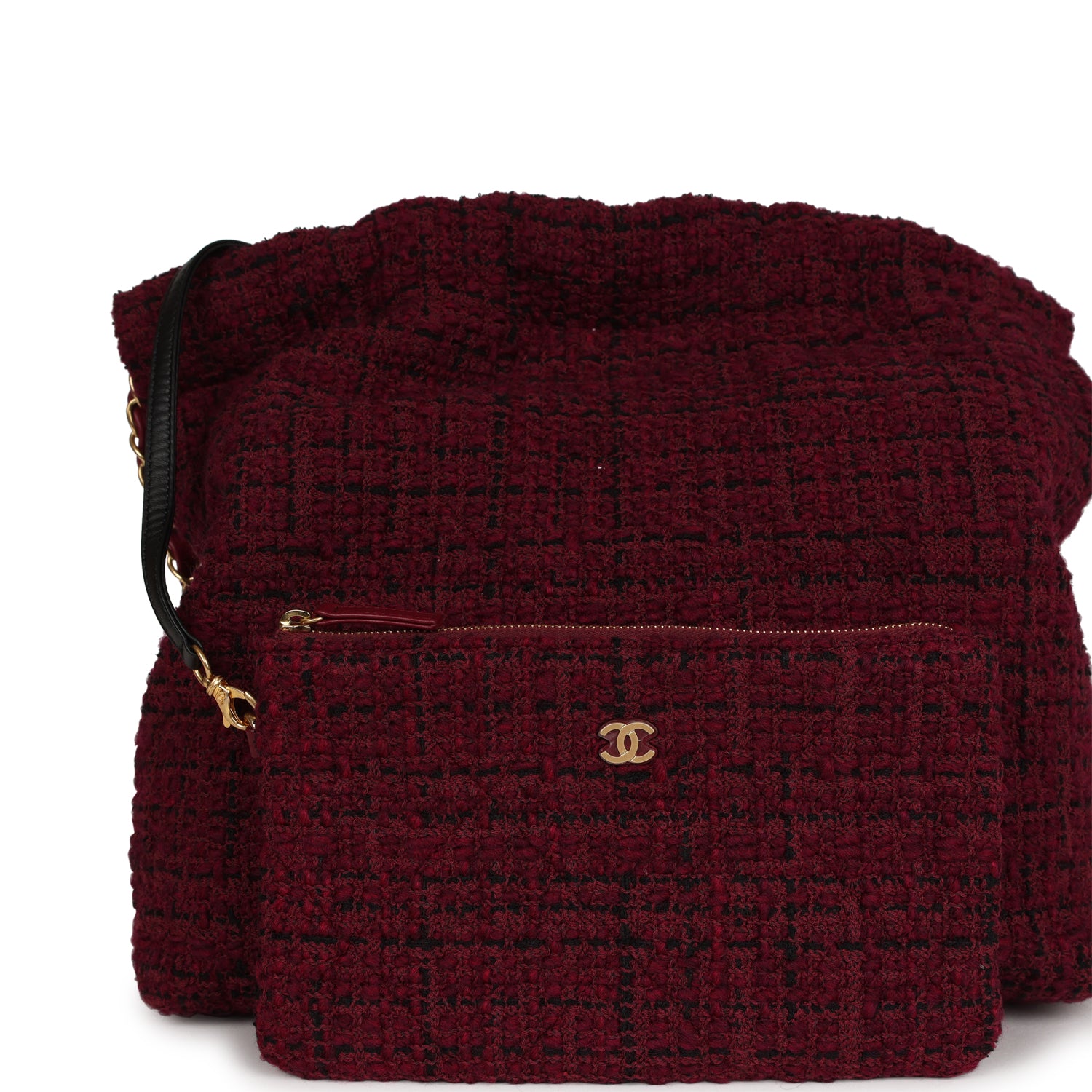 Chanel Small 22 Bag Burgundy and Black Tweed Gold Hardware