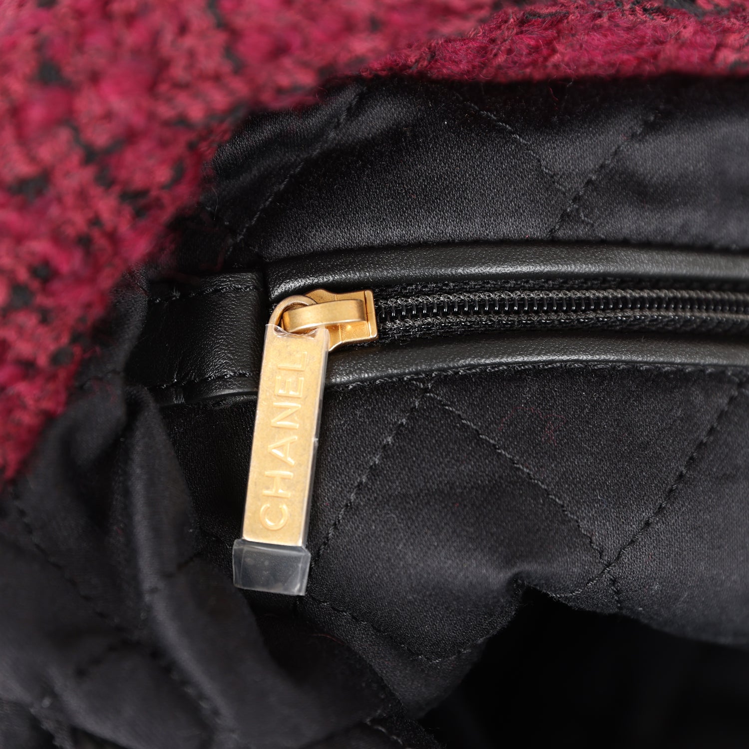 Chanel Small 22 Bag Burgundy and Black Tweed Gold Hardware