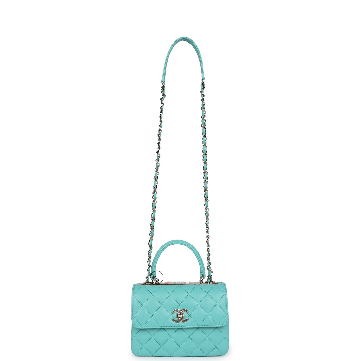 Chanel Mini Trendy CC Bag Turquoise Lambskin Light Gold Hardware