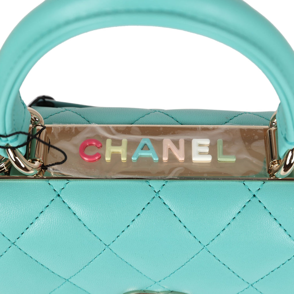 Chanel Mini Trendy CC Bag Turquoise Lambskin Light Gold Hardware