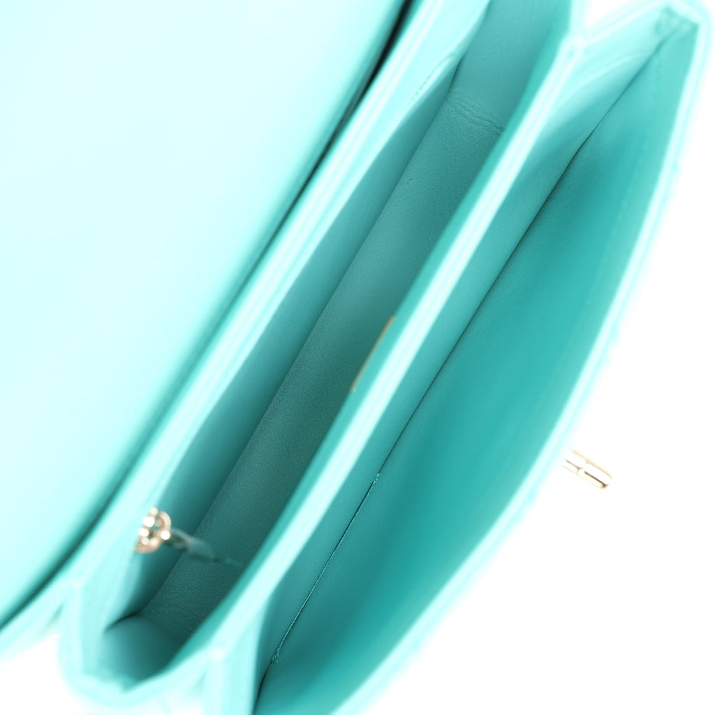 Chanel Mini Trendy CC Bag Turquoise Lambskin Light Gold Hardware