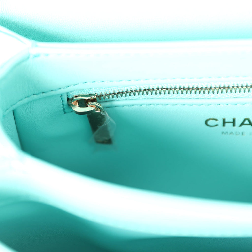 Chanel Mini Trendy CC Bag Turquoise Lambskin Light Gold Hardware