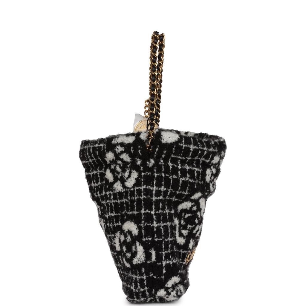 Chanel Mini 22 Bag Black and White Floral Tweed Gold Hardware