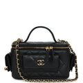 Chanel Mini Pocket Vanity Top Handle Case Black Caviar Gold Hardware