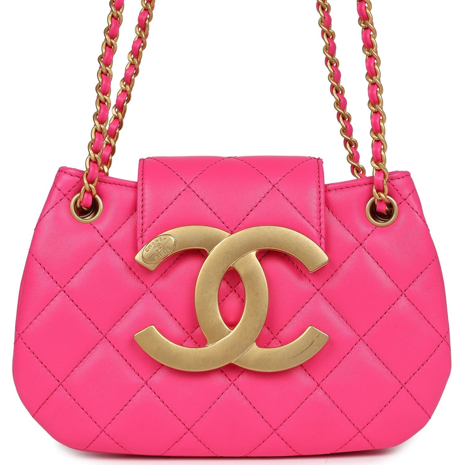Chanel CC Mini Shoulder Bag Fuchsia Lambskin Antique Gold Hardware
