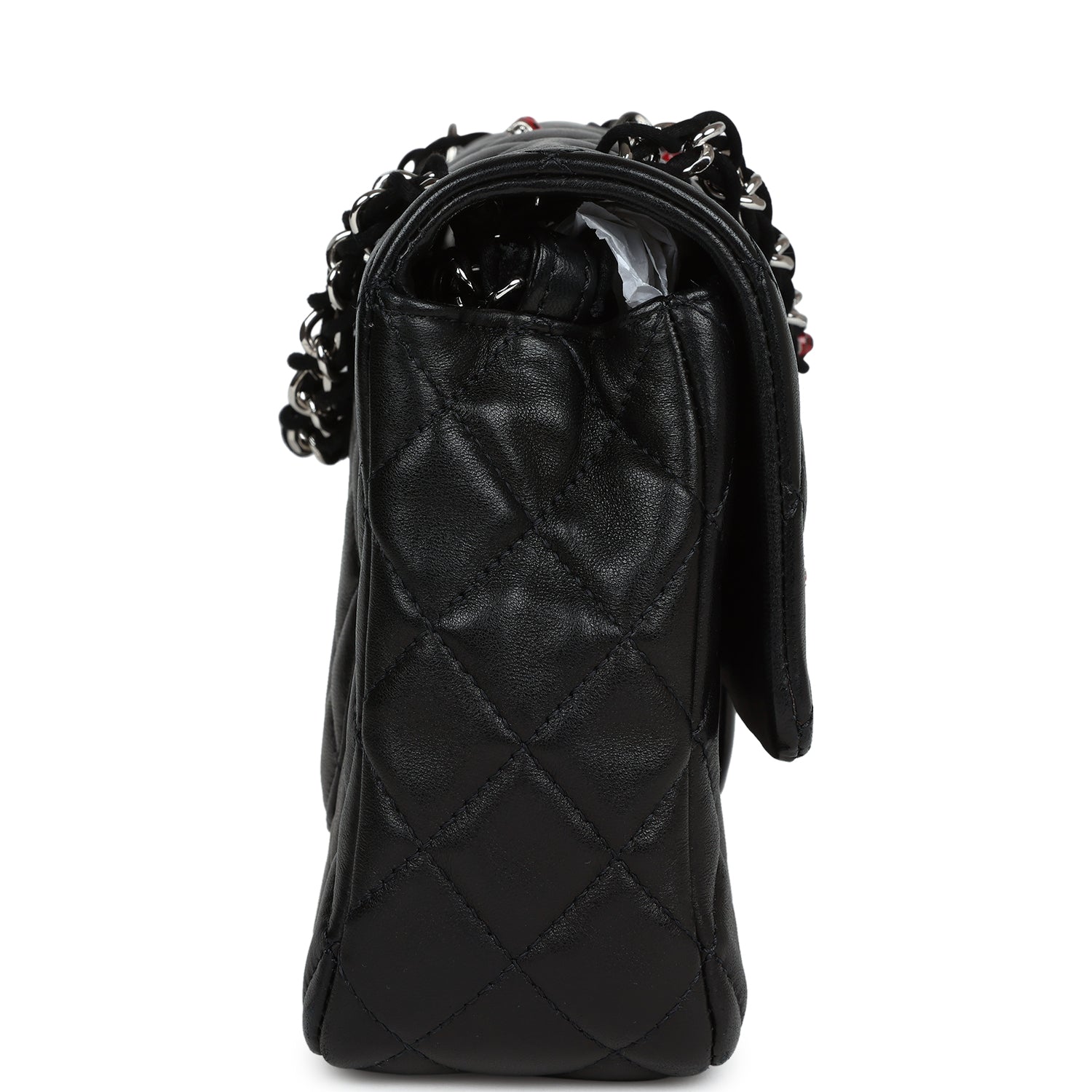 Chanel Medium Lady Bug Single Flap Bag Black Lambskin Silver Hardware