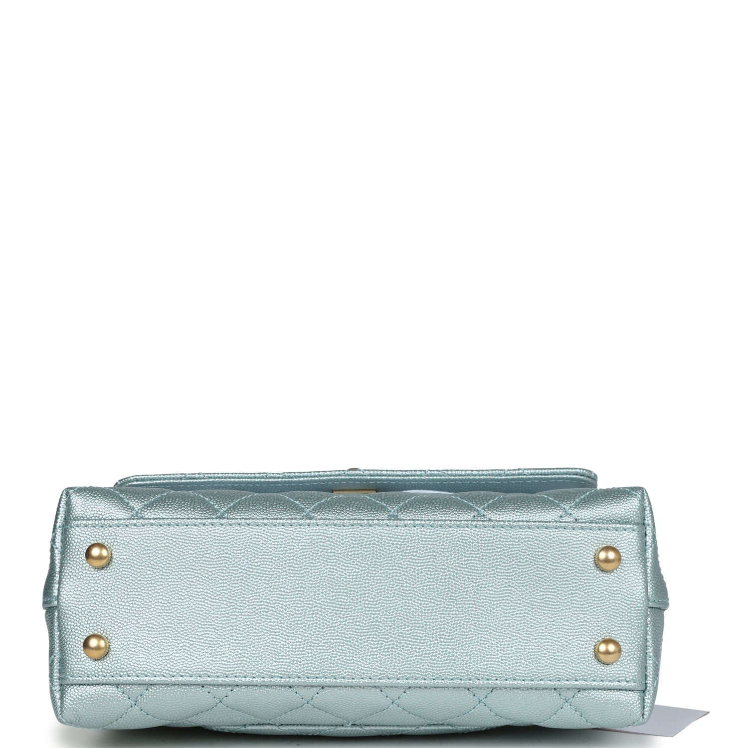 Chanel Small Coco Handle Flap Bag Light Blue Iridescent Caviar Aged Gold Hardware