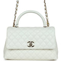 Chanel Medium Coco Handle Flap Bag White Caviar Light Gold Hardware