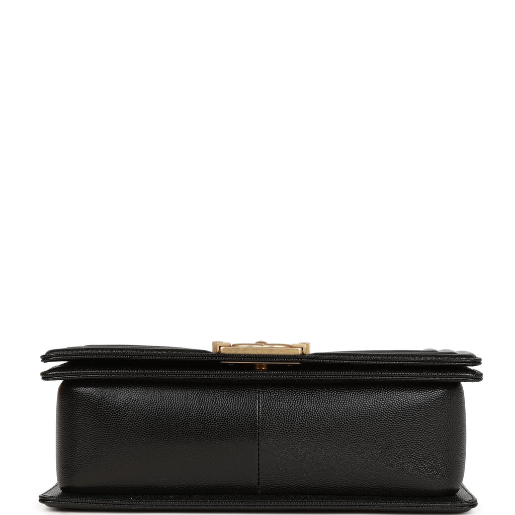 Chanel Medium Boy Bag Black Caviar Antique Gold Hardware